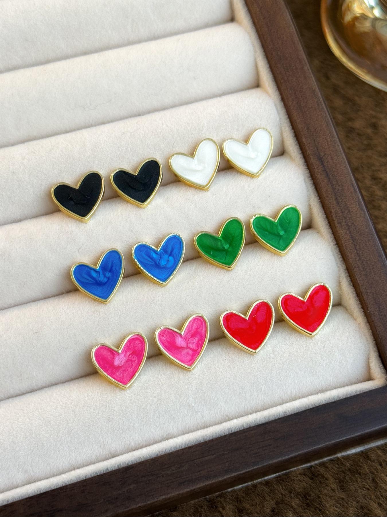 Heart Shaped Stud Earrings, Fashionable Earrings for Women & Girls, Casual Jewelry for Party, Daily Clothing Decor, Trendy All-match & Exquisite Jewelry for Gift, Flat Back Earrings, Studs Earrings