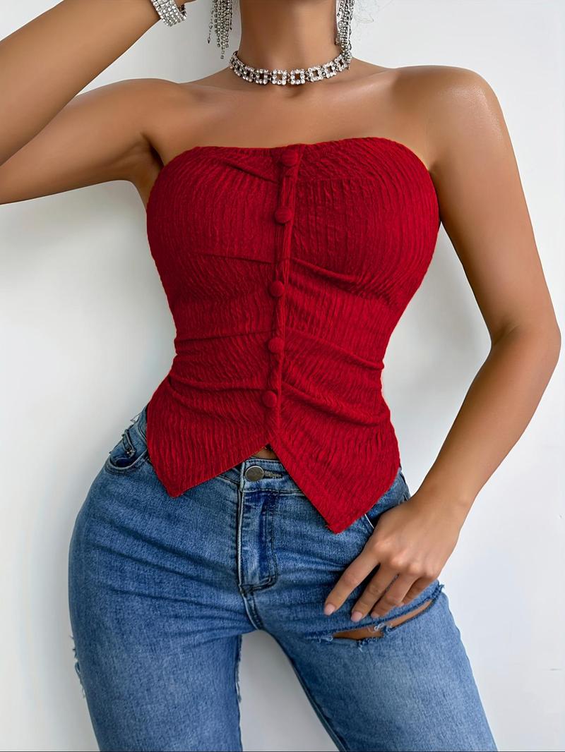 Women's Solid Color Tube Top, Casual Fashion Top for Summer, Women's Clothing for Daily Wear, Camisole Tops