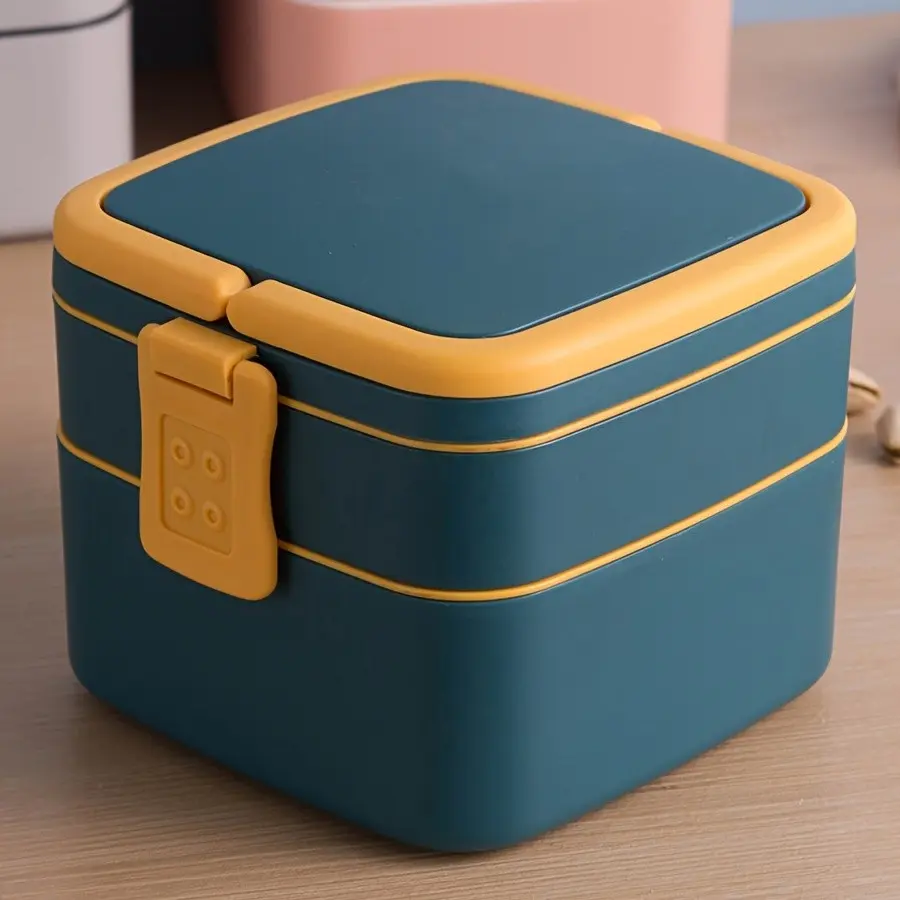 Japanese Style Dual Layer Plastic Bento Box, Portable Lunchbox for Commuting, Travel Food Container, Microwave Safe, Durable Bento Box, Kitchen Utensil