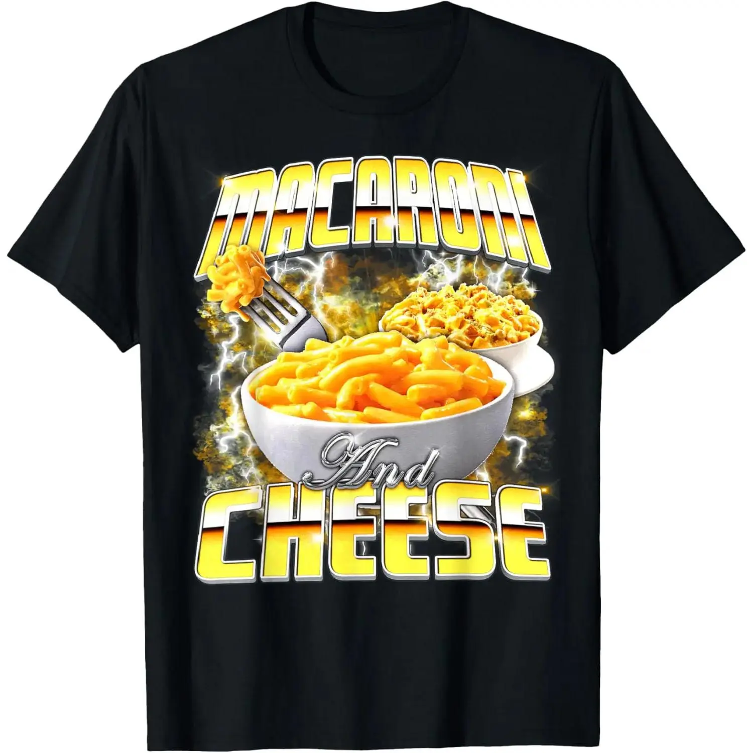 Macaroni and Cheese Meme Bootleg Rap Style 90s Vintage Funny T-Shirt Pure Graphic Tees Menswear Top: Gifts for Men & Women