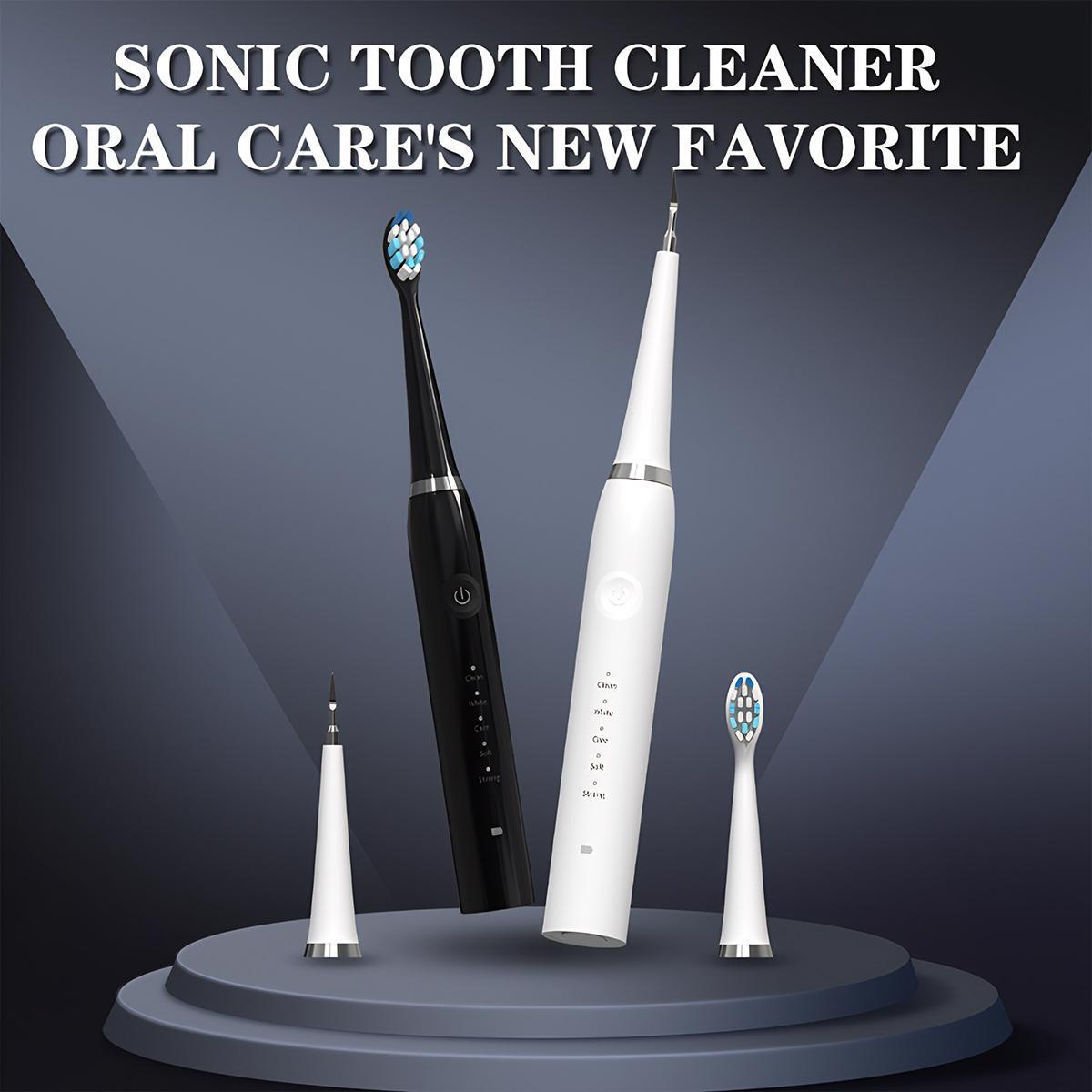 Women's Ultrasonic Oral Teeth Cleaning Machine, Waterproof Selfcare Cleansing Kit with LED Light, 5 Modes, Rechargeable Cleanser, 2-Replaceable-Head Multi-Pack