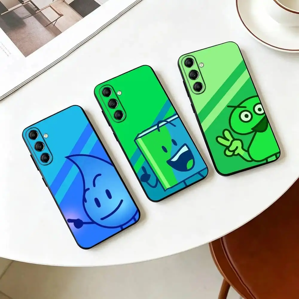 BFDI Battle For Dream Island Anime Art Phone Case Black Silicone Soft Cover For iPhone 11-17 Pro Max/Plus & Samsung Galaxy S23-S25 Shockproof Protective Case