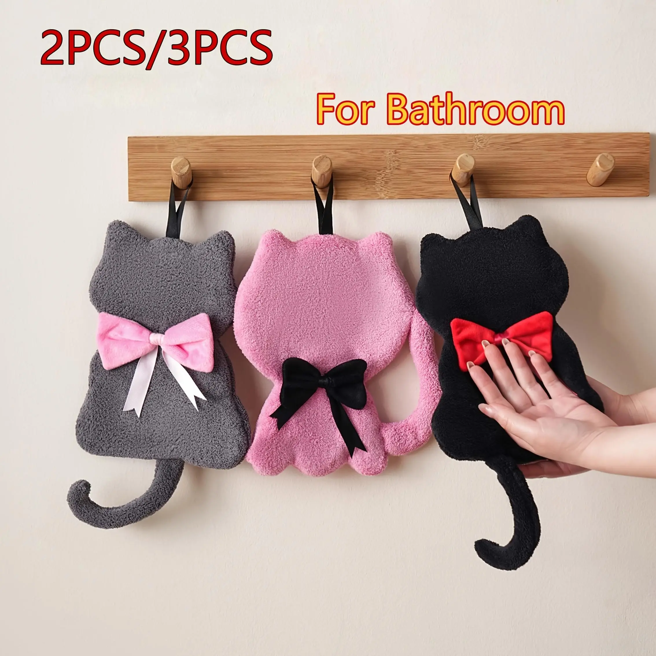 2pcs/3pcs Set Bathroom Fingertip Towels, Creative Cat Silhouette Fingertip Towels. Bow-tie Design Hand Towels for Hanging in Bathrooms, Dining Rooms, and Kitchens