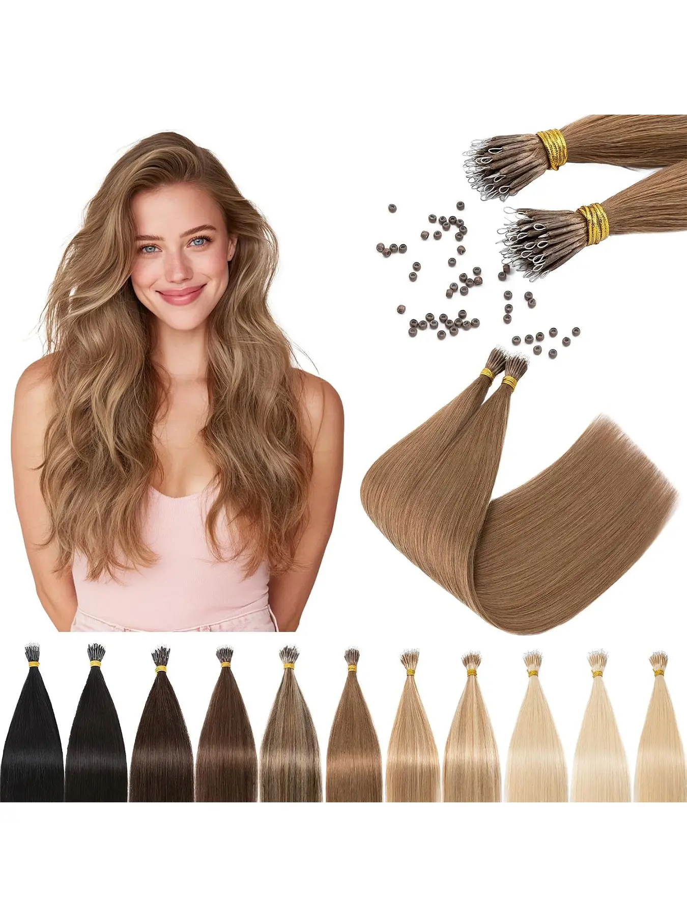 【Nano Extensions】Real Hair Extensions, 18-20 Inches, 100 Pieces, 100g, Natural Look, Easy Application, Long Lasting