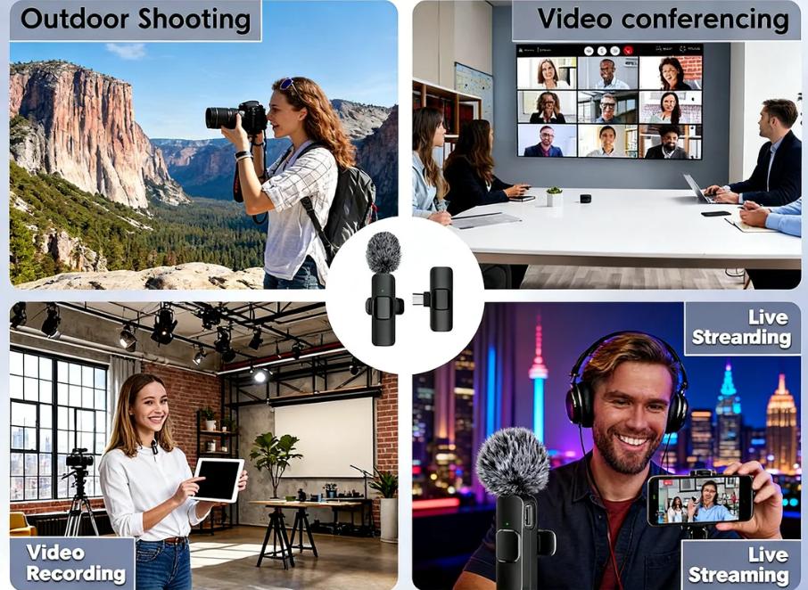 2-Pack Cordless Mics – Omnidirectional Condenser, Fits iOS & Android | Professional for Video, Podcast, YouTube | Rechargeable, Noise-Canceling