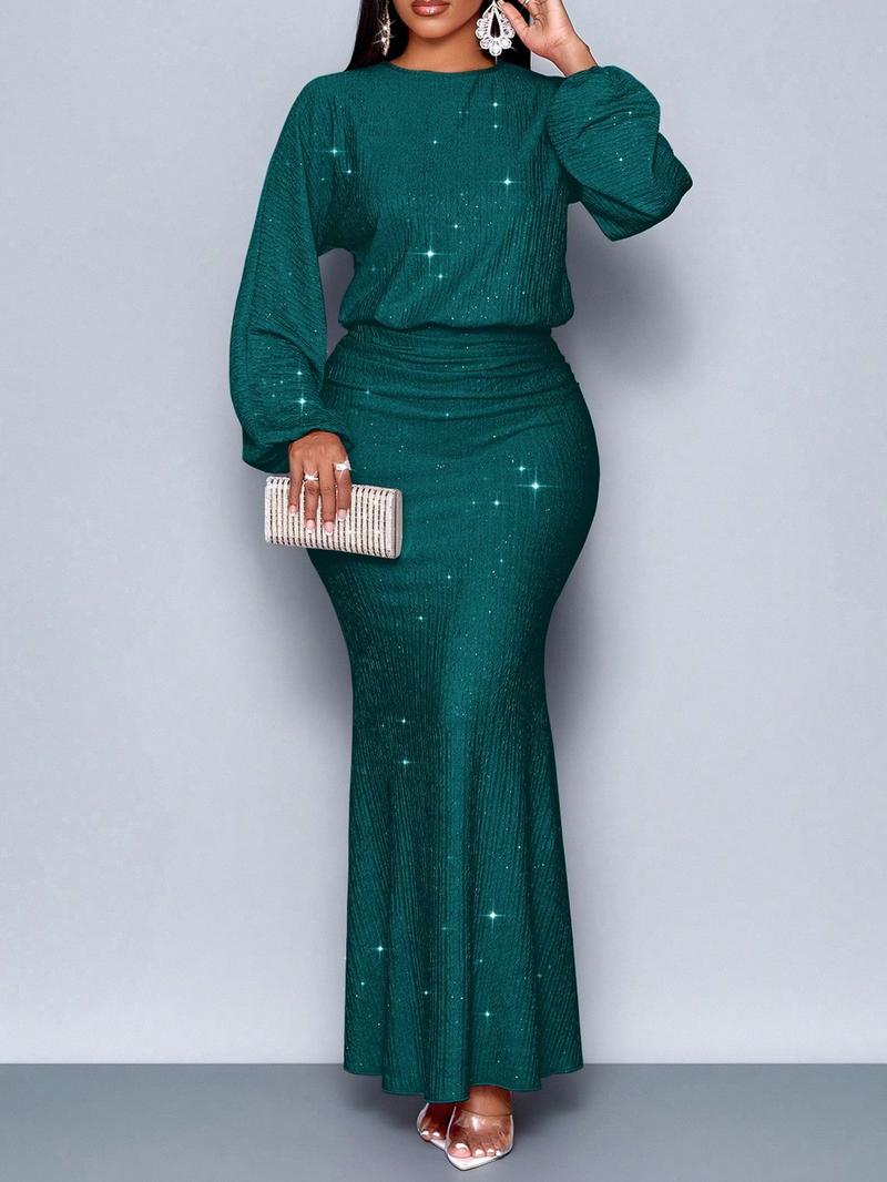 Women's Elegant Mermaid Hem Bodycon Dress, Long Sleeve for Christmas Party & Valentine's Day, Tight-Fitting Evening Gown