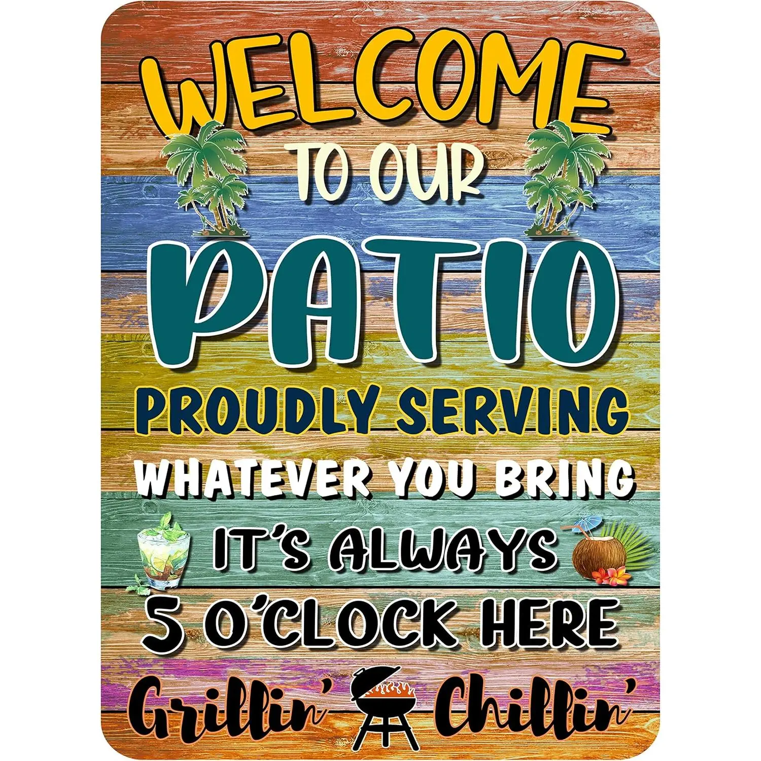 Welcome Patio Bar Signs Backyard Outdoor Porch Wall Decor Garden Metal Sign Decorations For  Camper Accessories 16x12 Inch