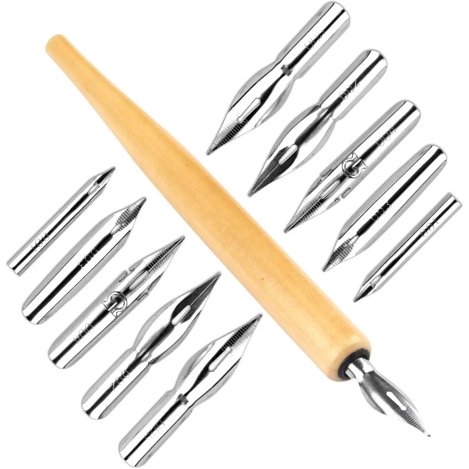 G-Pen Ink Nib Stainless Steel Drawing Comic Pen Nib, 11 count Comic Pens Nib Set, Dip Pens Nibs Holders with Comic Nib, Calligraphy Wooden Drawing Holder with Stainless Steel Pen Nib for Writing
