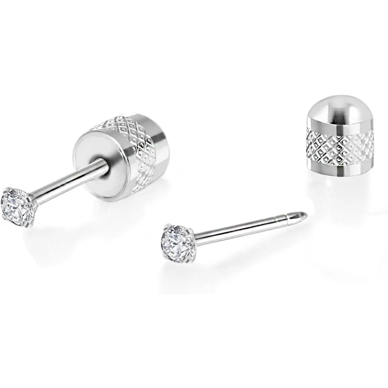 Titanium Earrings Push-in Threadless Flat Back Stud Earrings for Women Men, Cartilage Earring Hypoallergenic Cubic Zirconia Earrings Studs for Helix Tragus Piercing Jewelry