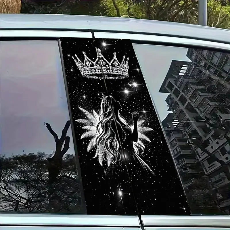 2D Flat Effect Dreamy Princess And Sparkling Crown Design Vehicle B-Pillar Sticker, Sunscreen Waterproof Scratch-Resistant Vinyl Material, Suitable for Cars, Trucks, And Suvs