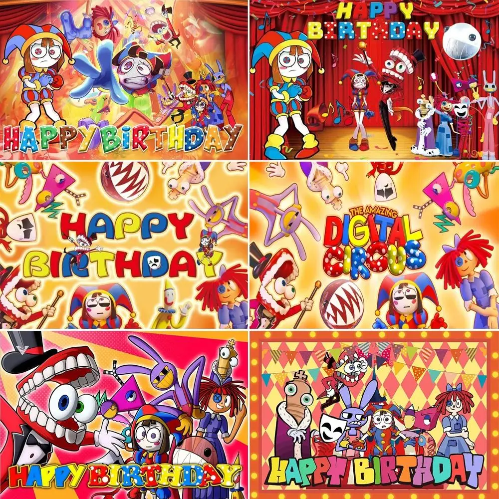 Amazing Digital Circus Birthday Theme Party Background Custom Banner Red Cartoon Kids Baby Shower Photo Photography Backgrounds
