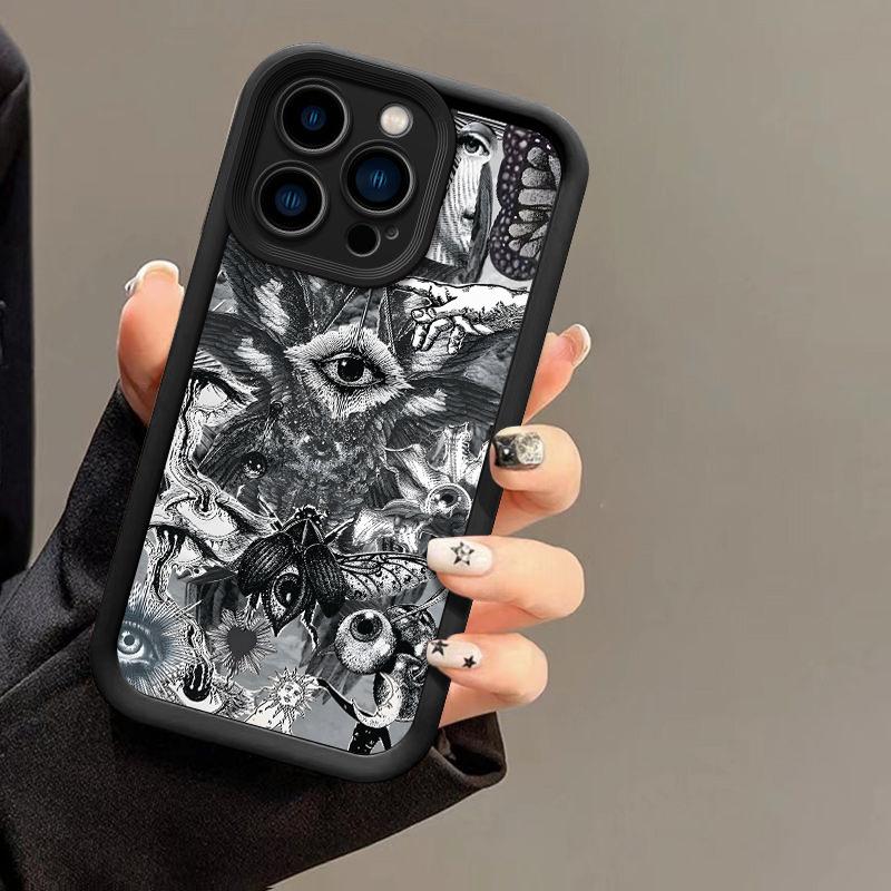 Phone case for iPhone 16 Pro Max 17 15 Plus 14 13 12 11 XR XS Aesthetic Retro Devil's Eye Pattern Anti-Scratch Shockproof TPU Bumper Drop-proof Cover