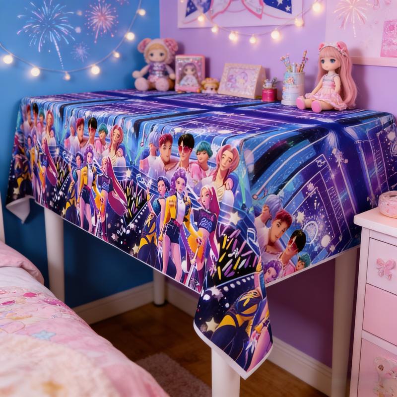Kpop Girl Hunter Party Table Cover, Disposable Waterproof and Stain-Resistant Tablecloth for Birthdays, Camping and Everyday Decor