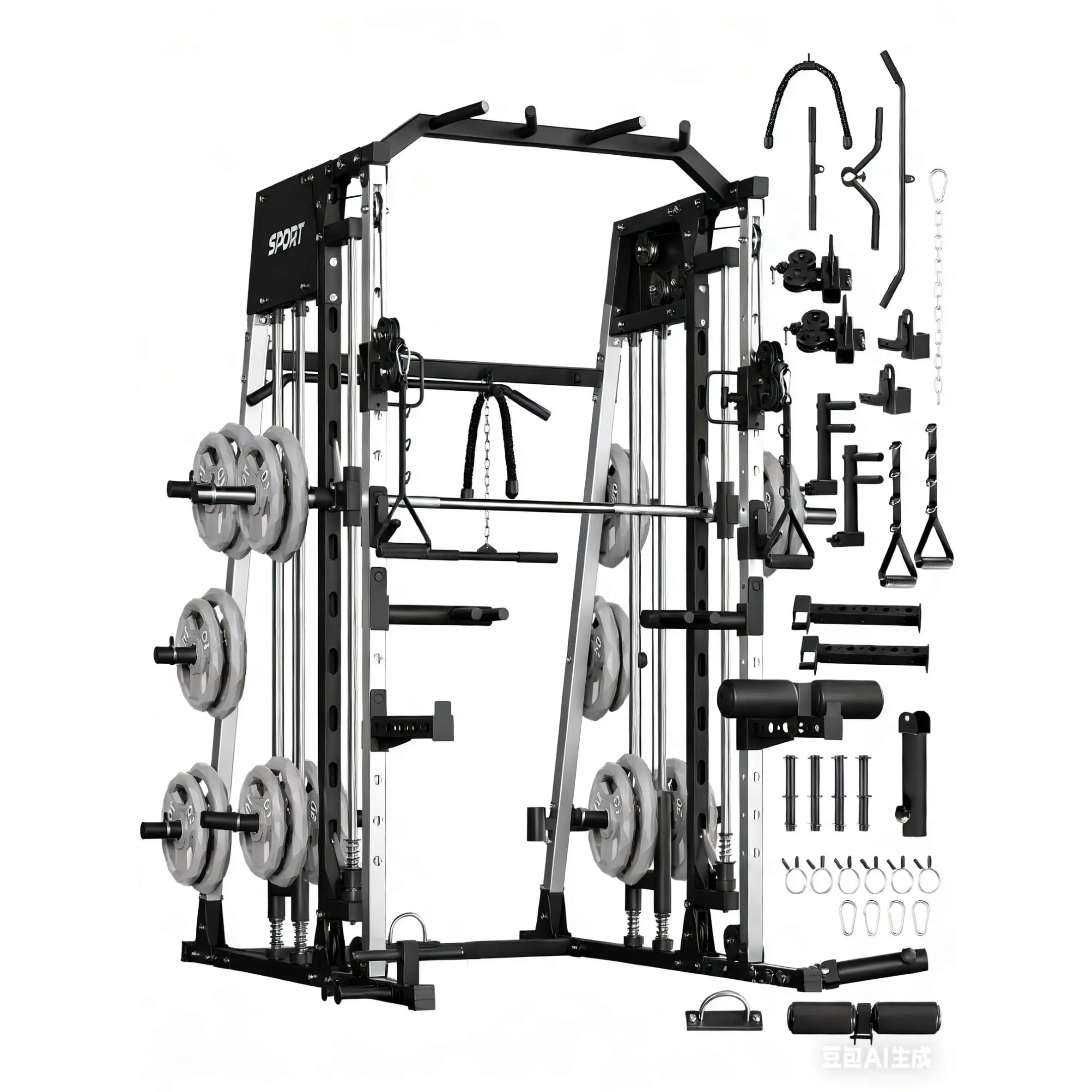Adjustable High-Load Smith Machine Home Gym, 2200LBS Capacity Squat Rack & Power Cage for Weightlifting Strength Training & Versatile Workouts