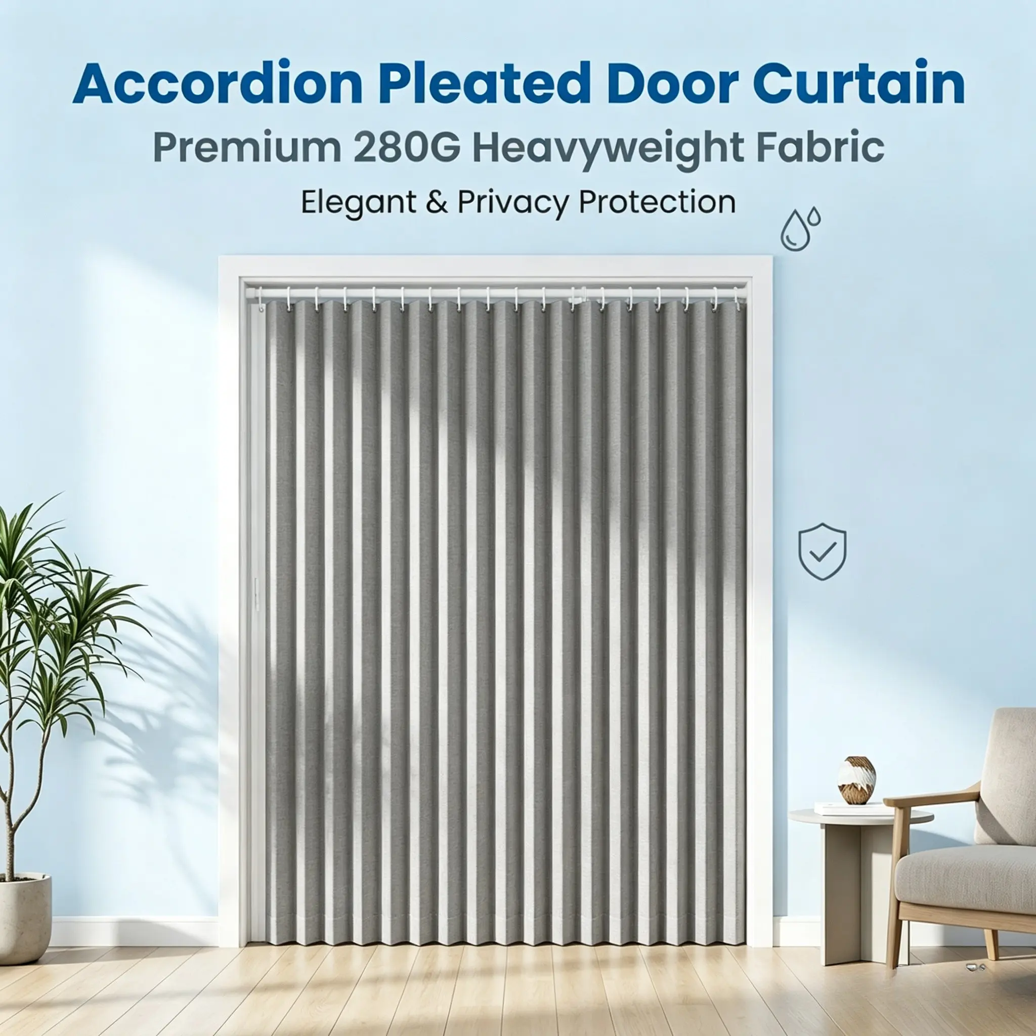 Foldable Door Curtain, Hemp-Like Material, Windproof Waterproof, 280gsm High-Quality Fabric, fits door widths from 100cm to 140cm, Magnetic Closure, Multi-Use, Porch curtains outdoor waterproof