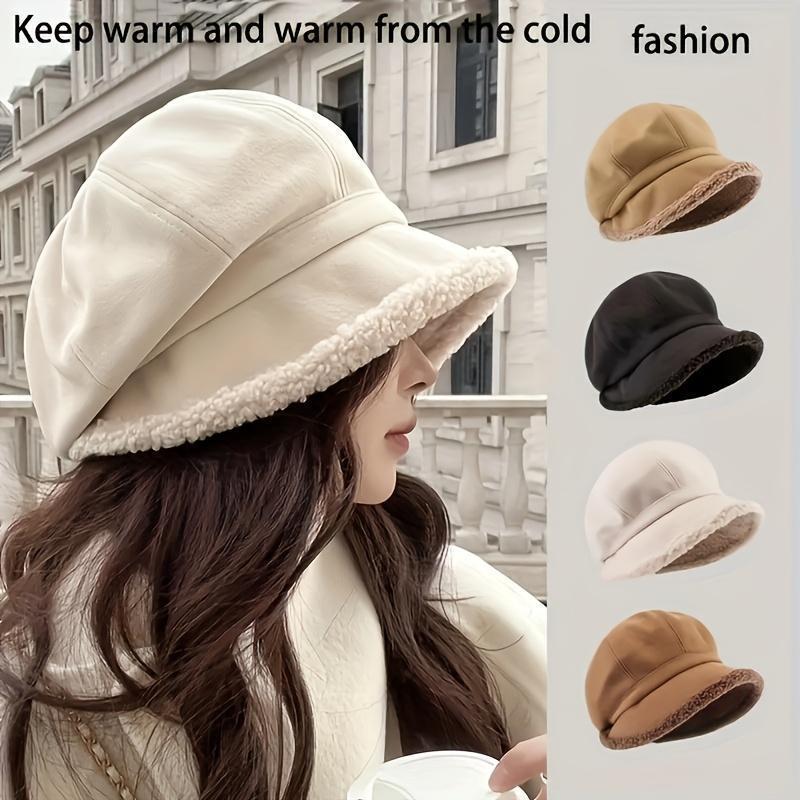 Women's Plush Bucket  – Cozy Fleece-Lined Winter  with Ear Protection, Non-Stretch Linen Fabric for Outdoor Cold Weather, Soft Warm Fashion Accessory for Streetwear, Travel, and Daily Wear Knit Heart Hat design beanie wool western newsboy unisex style