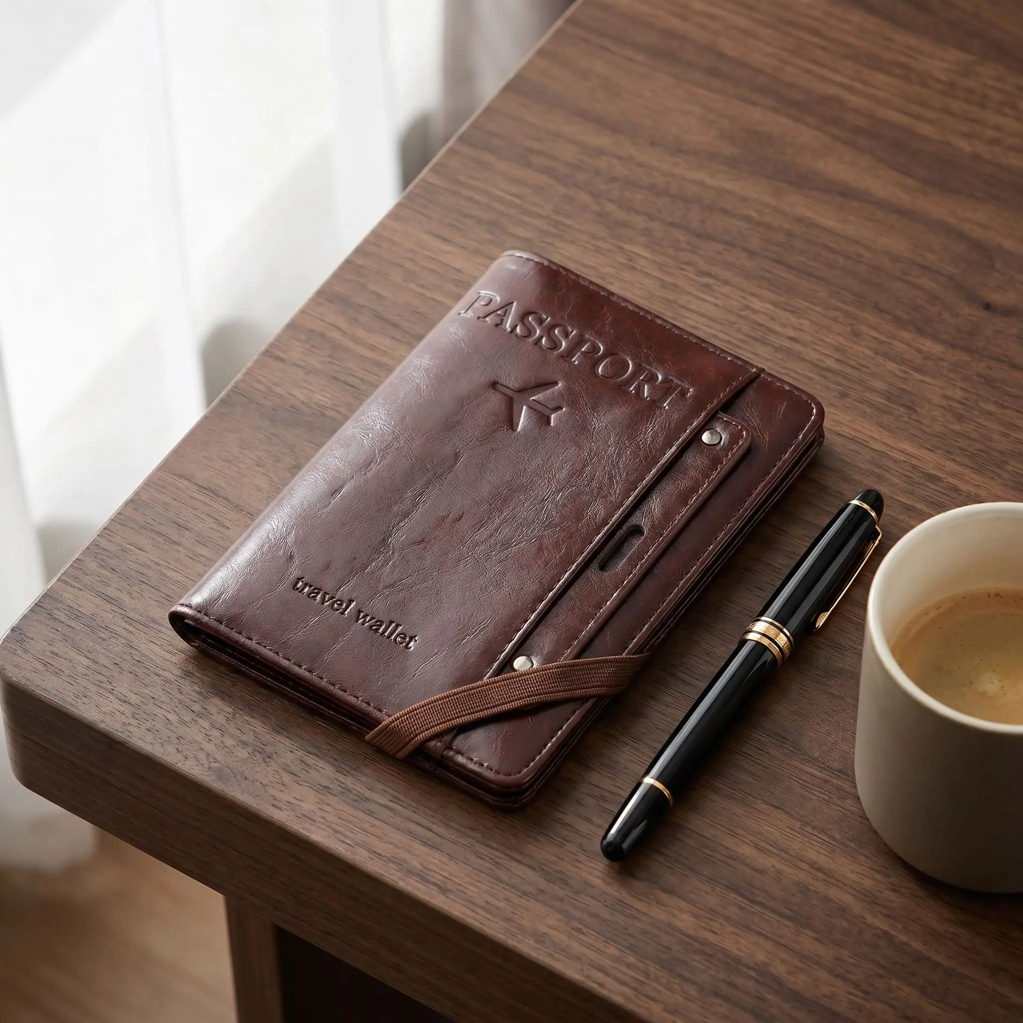 Vintage RFID Blocking Passport Holder - PU Leather Travel Wallet & Document Organizer with Elastic Closure, Card Slots, and Boarding Pass Cover