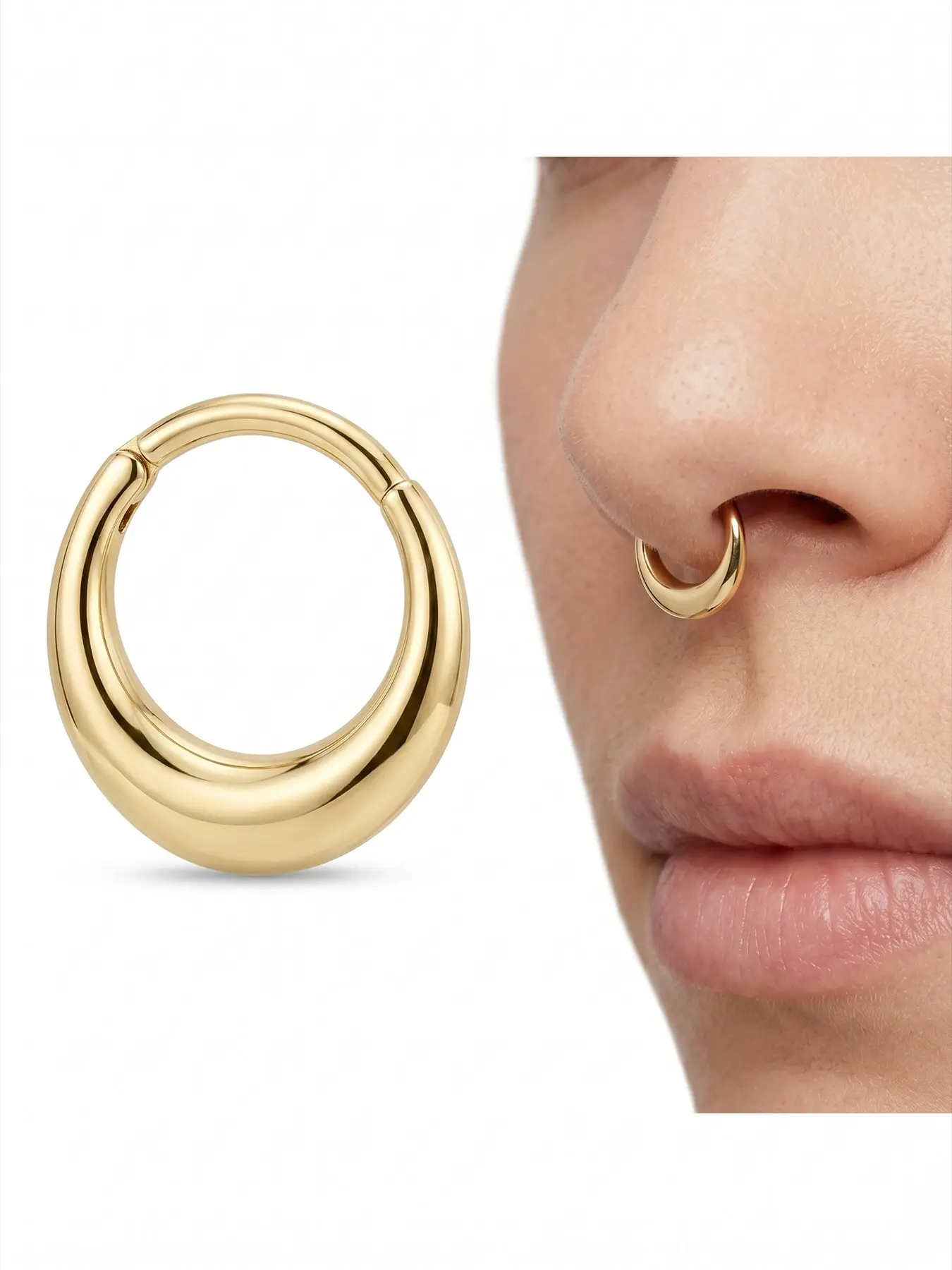 16g/14g Faux Stretched Hinged Segment Chunky Septum Ring, 316L Stainless Steel, Punk Style, All Seasons, Body Jewelry