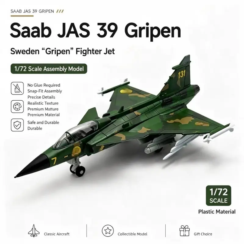 1:72 Jas-39 Plane Model Kit, Abs Material, Collectible Aircraft Model, Diy Collectible Model, Desktop Decor, Gift for Aviation Enthusiasts, Realistic Design, Base Included