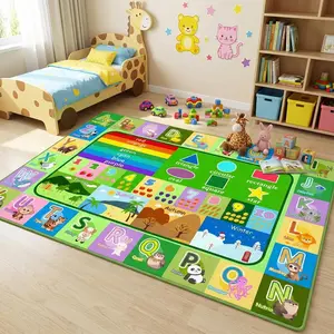 3x5ft Kids Educational Rug, Non-Slip Machine Washable ABC Alphabet Mat & Learning Carpet for Playroom Bedroom, Nursery Floor Play Mat with Numbers, Animals & Seasons, Preschool Classroom Rugs