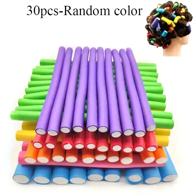 Soft Bendable 30-Piece Foam No-Heat Curling Rod Set - Twist Curling Tool Sponge Hair Rollers Hair Styling Tools - Random Color, Hair Accessories, Hair, Travel Accessories, College Dorm Essentials, Heatless Curling Rods