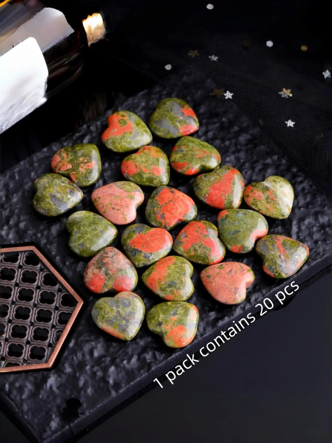 Natural Stone Heart-Shaped Greenstone, 20 Pieces Per Bag, Ideal for Jewelry Making, Unique Gift Idea, Durable and Authentic Material