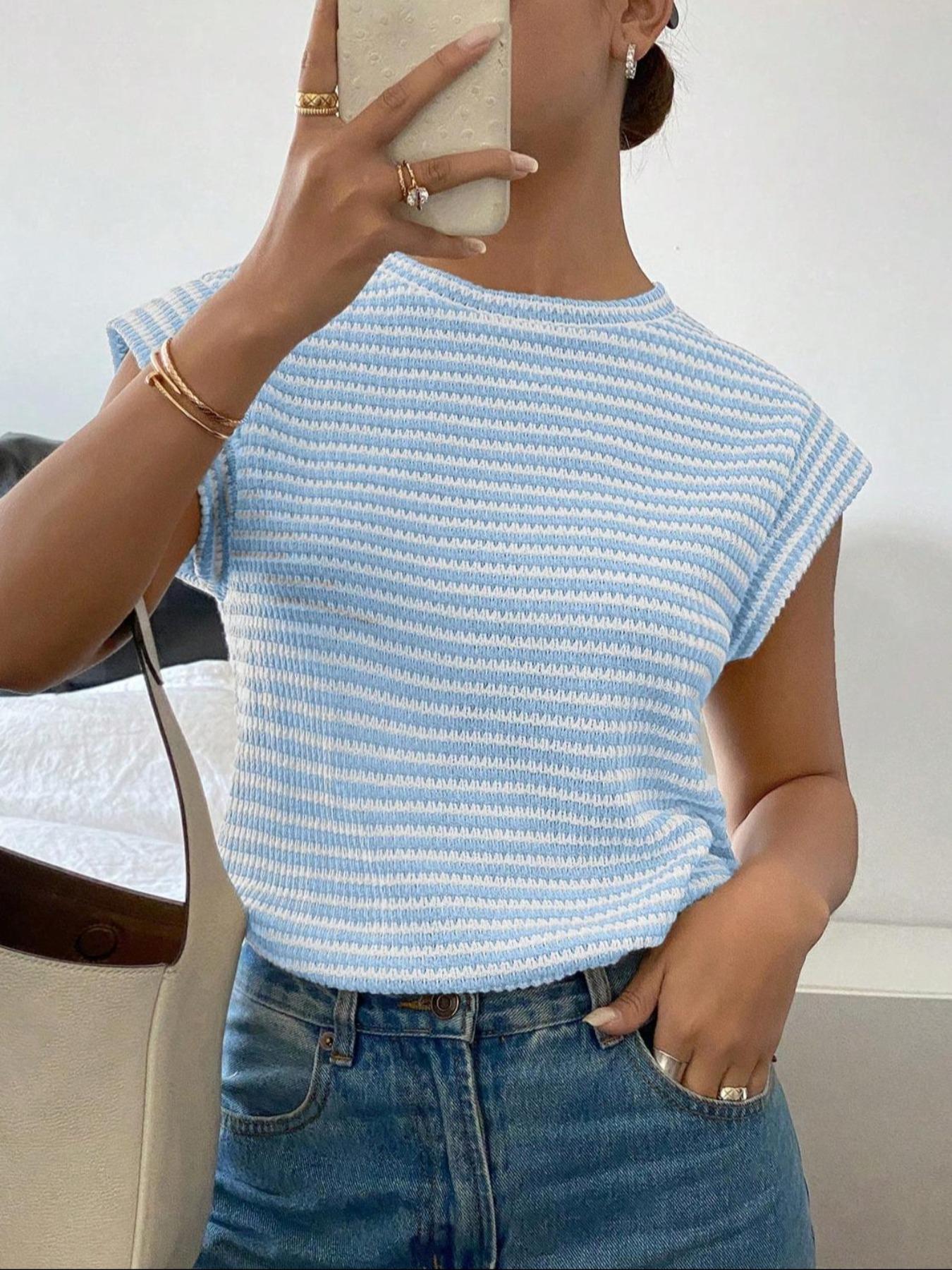 Women's Round Neck Short Sleeve Summer Casual Knit T-Shirt, Slim-Fit Design, Moderate Fabric Thickness, Perfect for Daily Wear