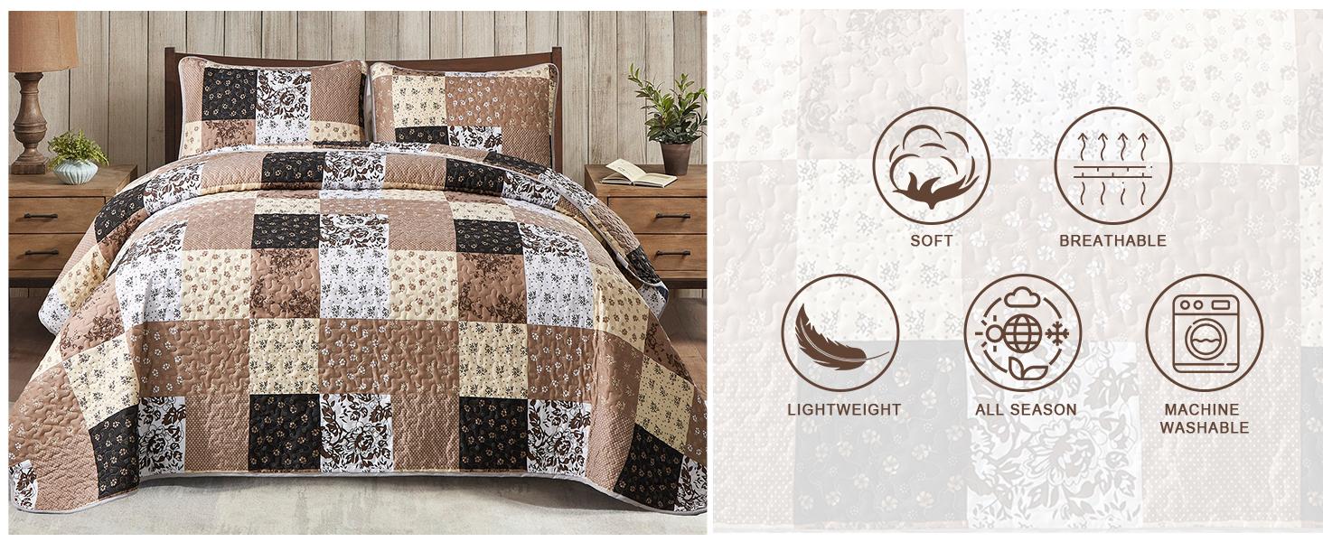 Green Set Twin Size, 2 Pieces Floral Bedspread Set Patchwork Reversible Bedding Set Microfiber Lightweight Bedspread Coverlet Set for All Season 68"x86"