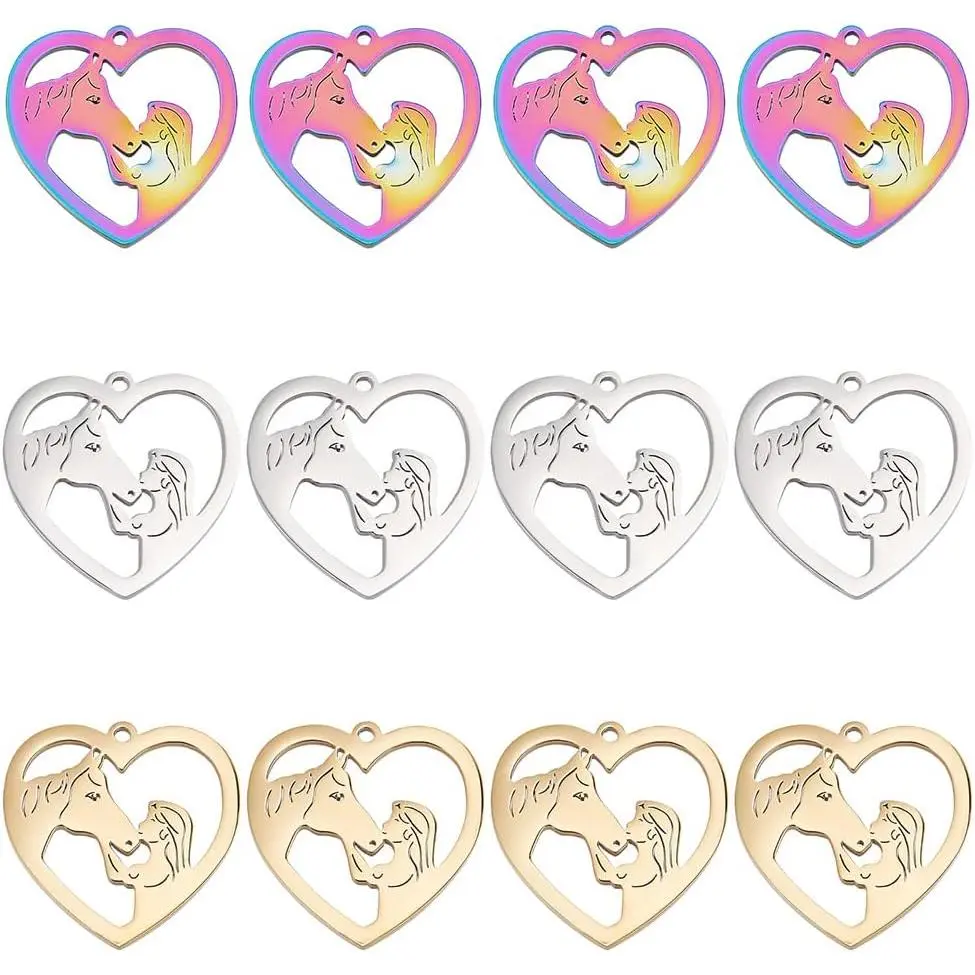 24Pcs 3 Colors Horse Pendants Hollow Heart Pendants Horsemanship Charms Stainless Steel Dangle Charms Gifts for Horse Lover DIY Jewelry Making, Hole: 1.5mm
