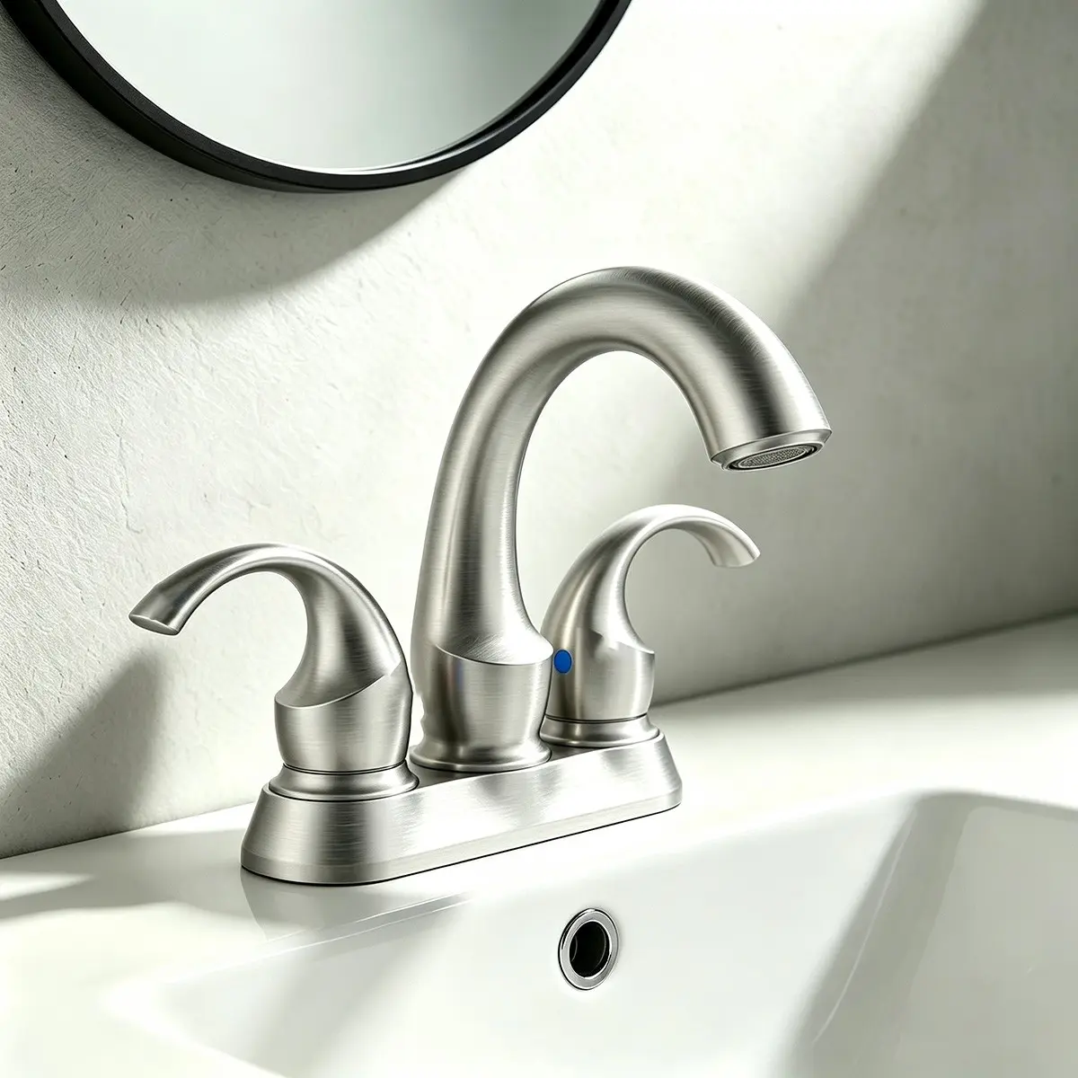 Bathroom Faucet,Brushed Nickel Dual Handle Center Mount Bathroom Faucet, Countertop Installation, Modern Bathroom Mixer Tap, Includes Pull-Down Drain and Supply Hose, Flow Rate 1.5 Gpm, Double Handle Faucet
