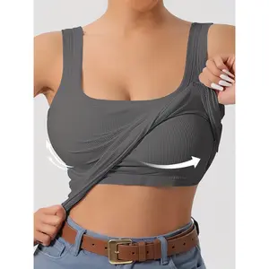 2026 Summer European and American Women's Clothing:-piece ribbed square-slim-fit versatile jacket vest with built-in chest pads