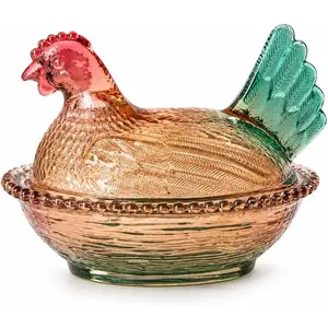 Glass Chicken Candy Dish with Lid - Vintage Hen on Nest Glass Dish, Clear Crystal Decorative Bowl for Snacks, Nuts & Chocolates, Easter Candy Dish for Home Kitchen Decor