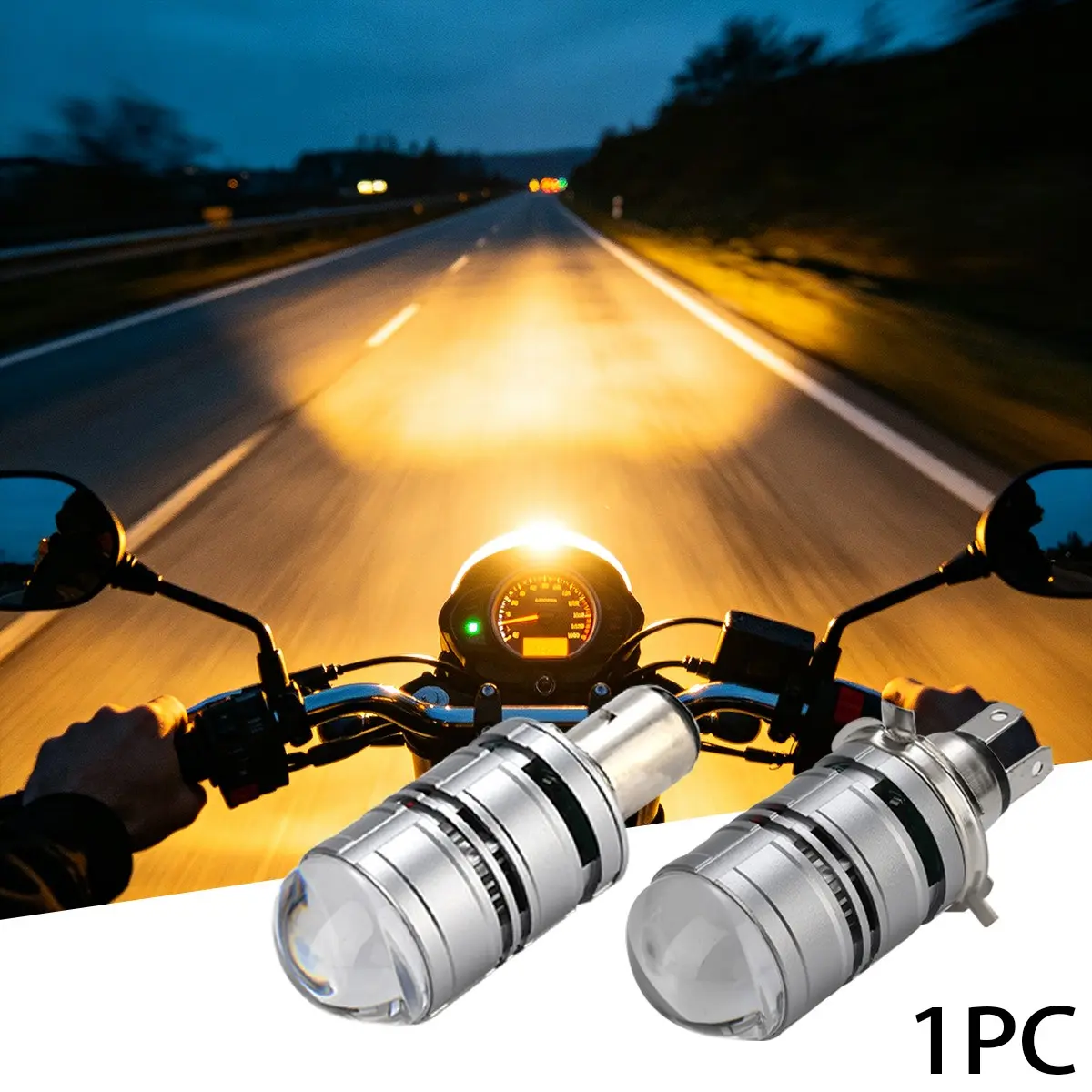 45W H4/BA20D Motorcycle LED Headlight Bulb, White/Yellow Dual Color, IP68 Waterproof Projector Lens Hi/Lo Beam, 12-36V Universal for Motorcycles, Scooters, ATVs & Electric Bikes