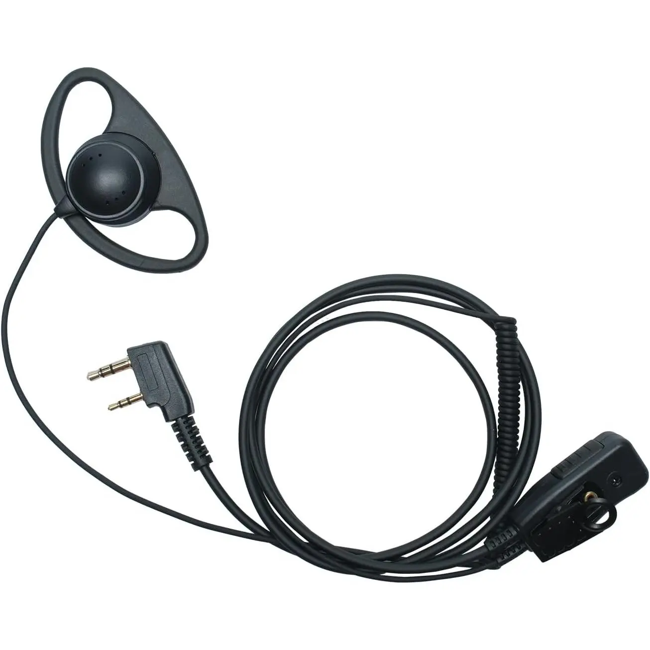2-Pin Audio Headphone Earpiece with PTT Mic, D-Shape Design & Steel Clip - Noise-Reducing Electronic Accessory for Flexible Hands-Free Use in Concerts, Airports, Compatible with UV-5R, BF-888S, BF-F8HP, Kenwood TK-2202, TK-2402, TK-3402 2-Way Radios