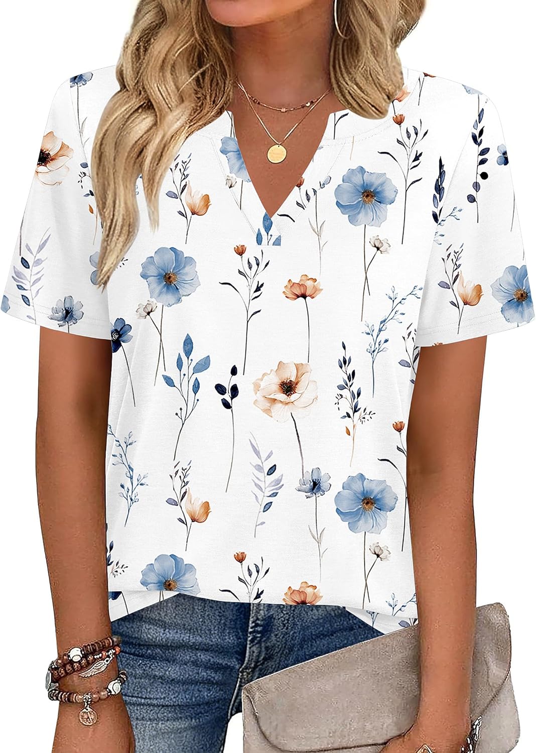 Womens Tops Short Sleeve V Neck Tee Shirts Cute Dressy Casual Clothing Business Work Blouse