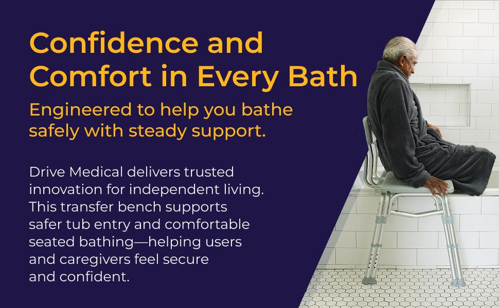 Tub Transfer Bench for -, Independent Bathing Aid - Bench - Sturdy Aluminum Construction - Comfortable Backrest - 350 Lb Capacity