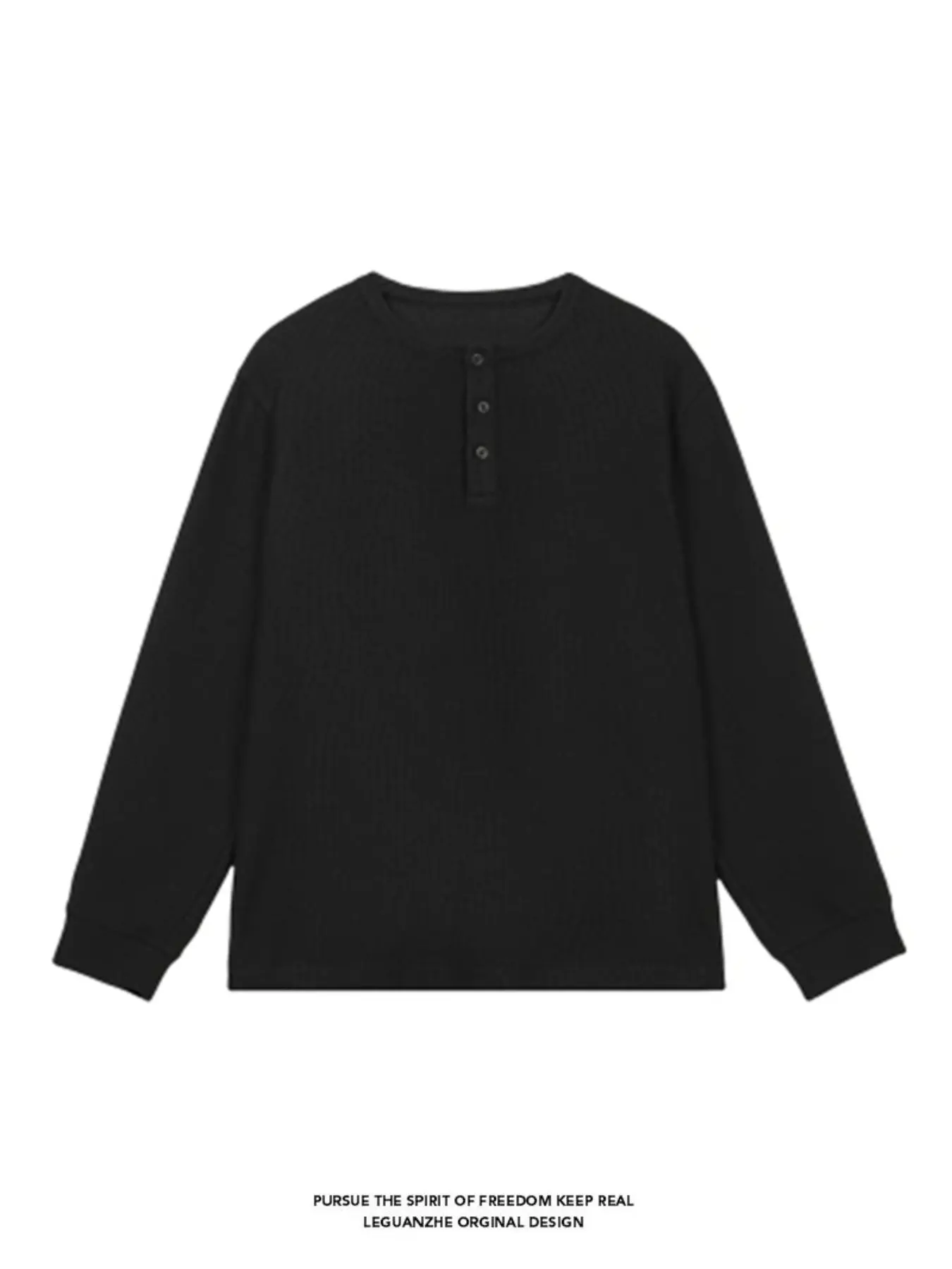 Men's Waffle Knit Henley Shirt, Long Sleeve Button Neck Casual Loose T-Shirt, Comfortable and Stylish Top for Daily Wear