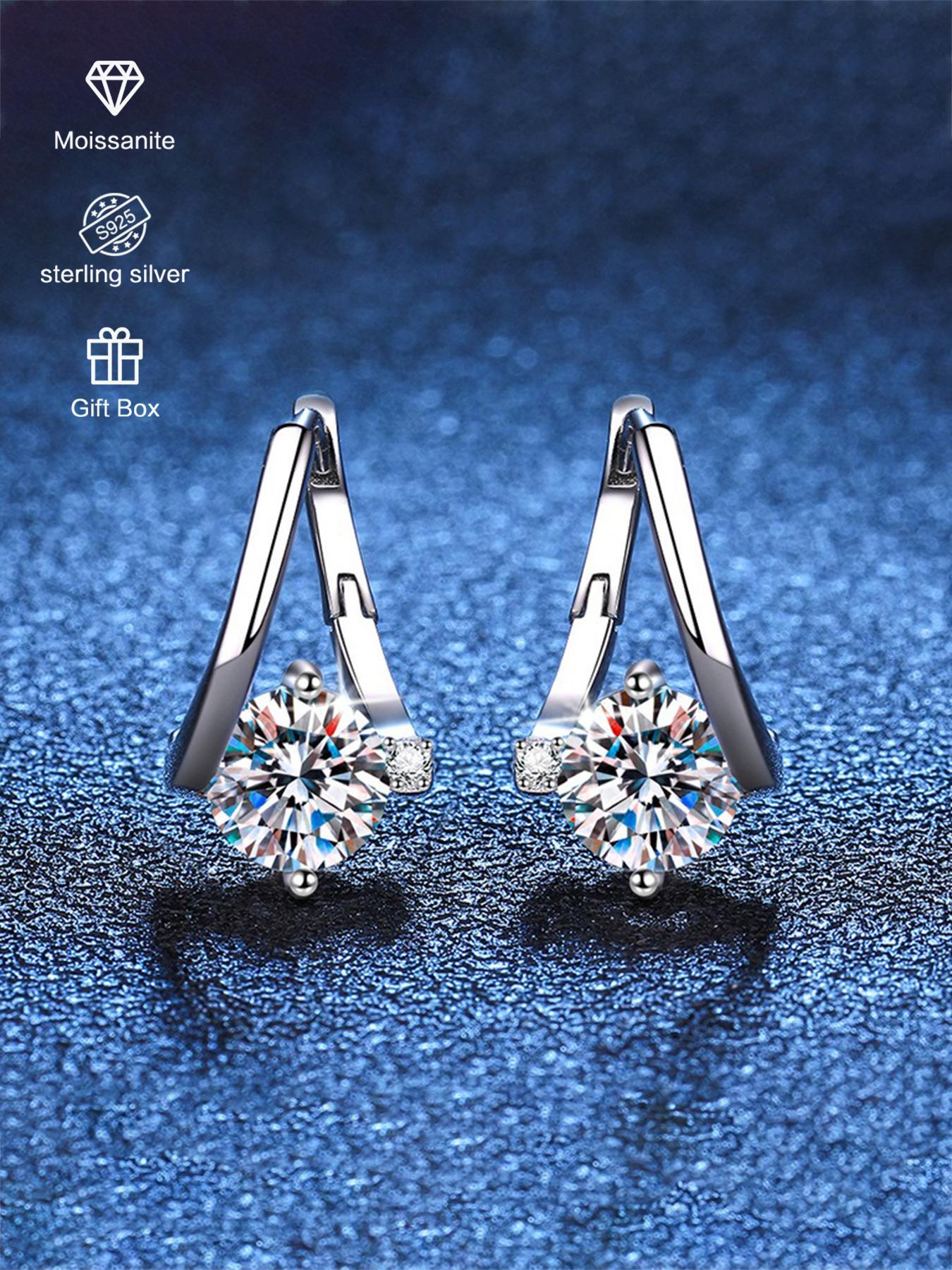 925 Sterling Silver Synthetic Moissanite Decor Hoop Earrings, Statement Earrings, Fashionable Earrings for Women, Trendy All-match & Exquisite Jewelry for Birthday Gift