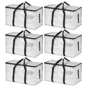 3/6 Pack Clear Heavy Duty Zipper Storage Bags, Large Waterproof Moving Totes with Reinforced Handles & Label Pocket, Foldable Clothes Organizer for Closet, Dorm, Garage, Travel, Camping, Ideal for Clothing, Bedding, Quilts, Toys & Household Sundries