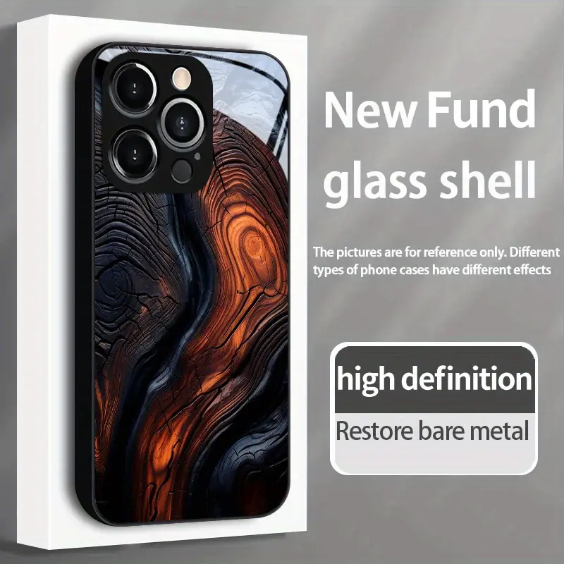 Wood Grain Crack Pattern HD Tempered Glass Smartphone Case - Protective Casing for iPhone 17 Air,16,15 Pro Max,14 Plus,13,12,11 | Cellphone Accessories for Handheld Devices
