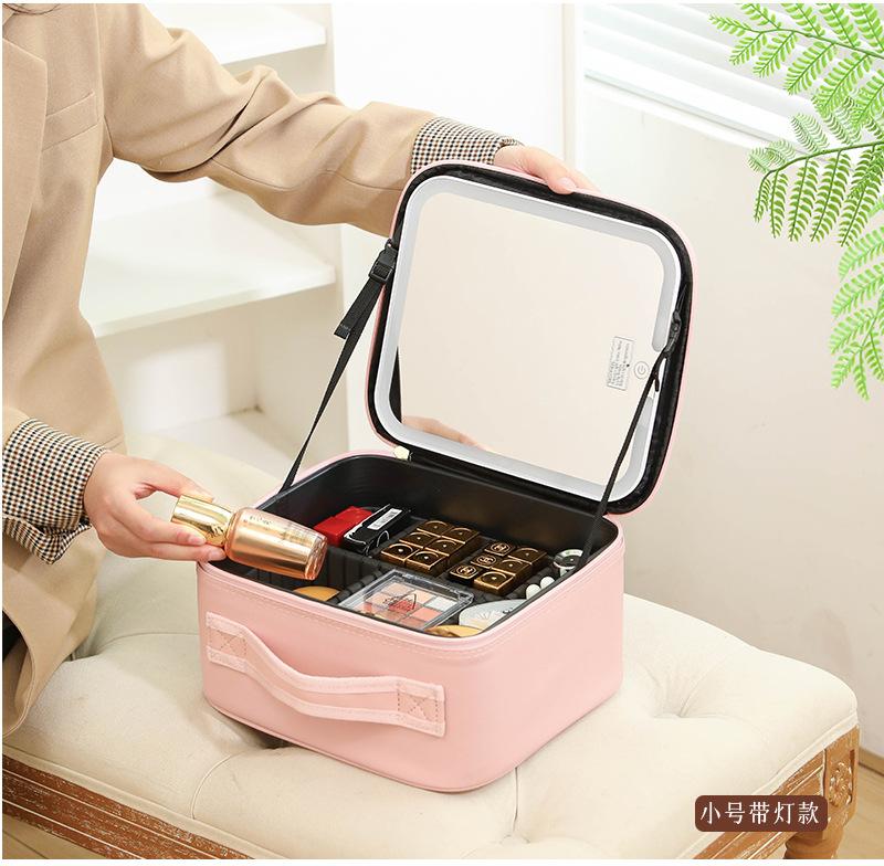 Internet Celebrity LED Makeup Case with Light and Mirror, Portable LED Makeup Bag with Large Capacity, Multifunctional Cosmetic Storage Organizer for Travel and Daily Use, Adjustable Light Makeup Box