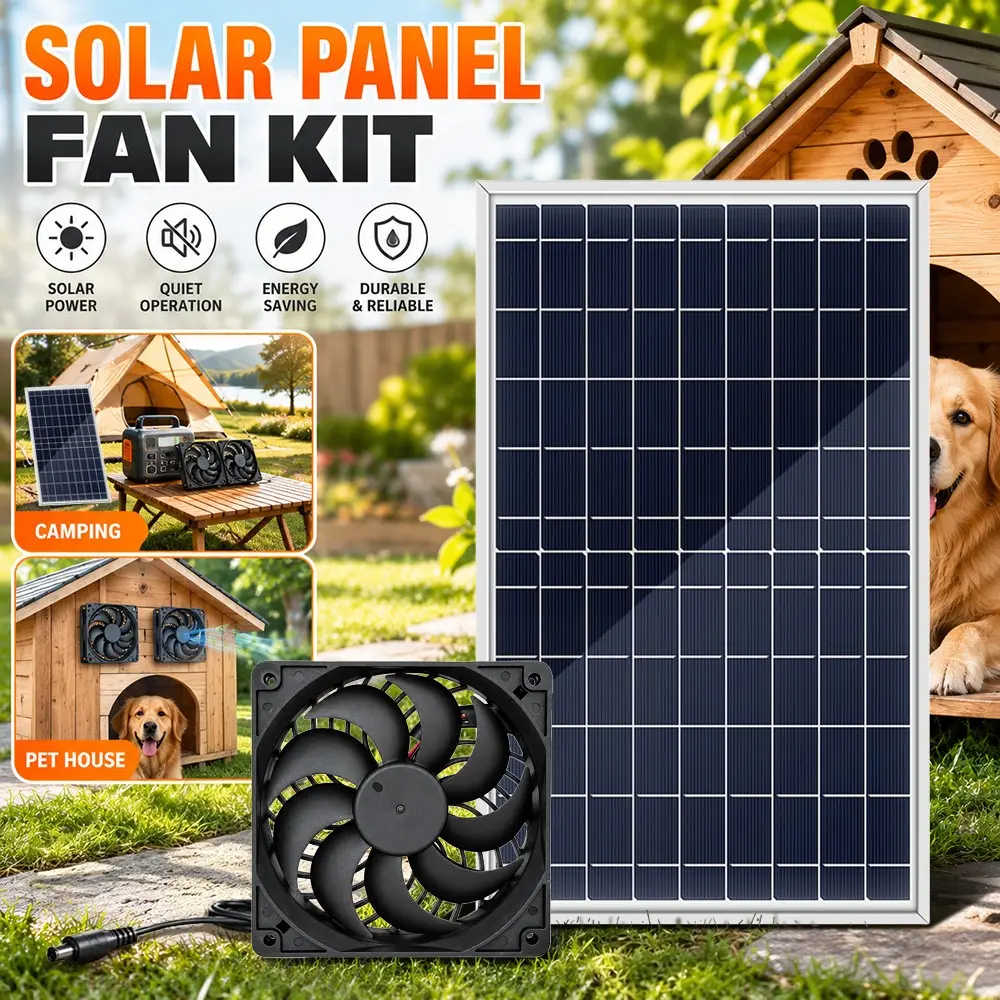 10W Portable Solar Ventilation Fan—Ideal for greenhouses and pet houses; wireless, quiet ventilation fan suitable for pet houses, animal enclosures, and RVs