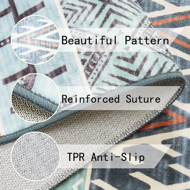 8x10 Washable Bohemian Print Area Rug with Geometric Pattern,Non-Slip Backing Indoor Modern Floor Mat,Low Pile Rug for Living Room,Bedroom,Dining Room,Dorm Home Decor, Red, Light Grey, Green,4x6,5x7,6x9,8x10 Feet