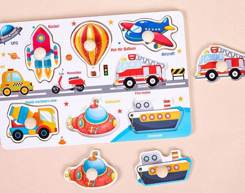 Baby Wooden Puzzles Montessori Toys 1 2 3 Years Toddler Toys Hand Grab Board Alphabet Number Cognition Learning Educational Toys