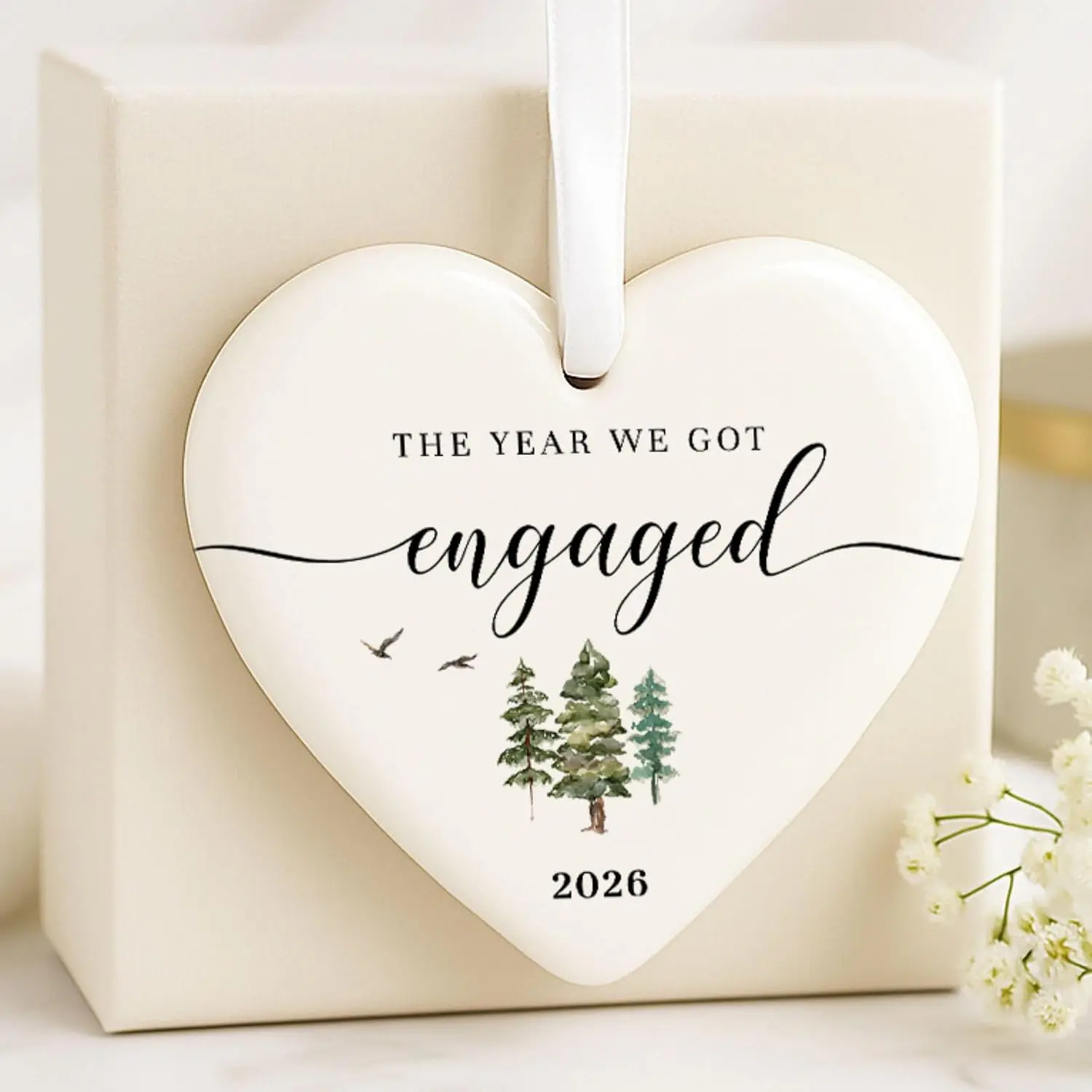 Engaged Ornament 2026, Engagement Gifts for Couples, Ceramic Christmas Ornament, First Christmas, Ships Next Day, Year We Got Engaged