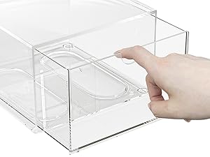 Stackable Drawer Storage,4Pack Clear Drawer Bins for Vanity,Bedroom and Bathroom Storage,Kitchen Cabinet Organized,Makeup Organizer for store cosmetics and skincares. Boxes