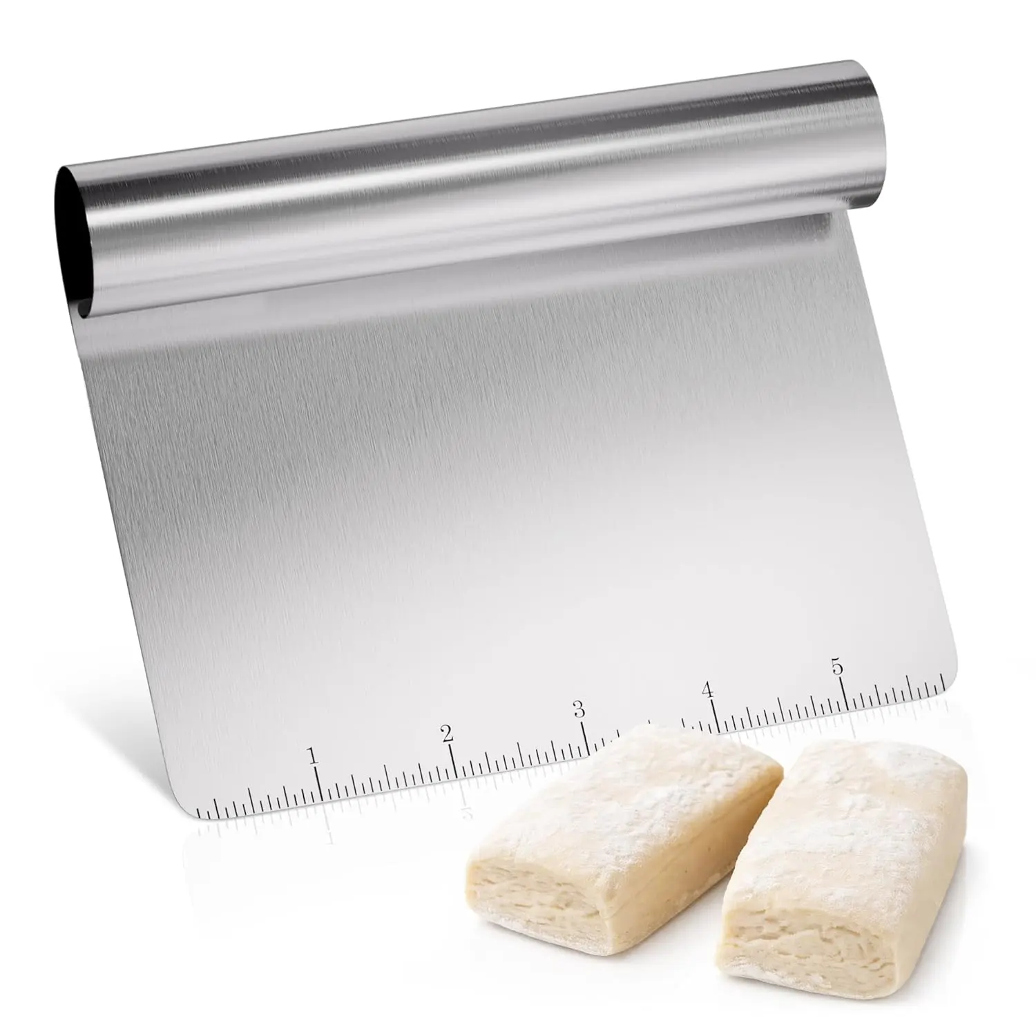 Multipurpose Pastry Scraper Tool with Measurement Marks for Even Portions, Stainless Steel Build, Ergonomic Grip for Pizza Cookie & Bread Dough Cutter