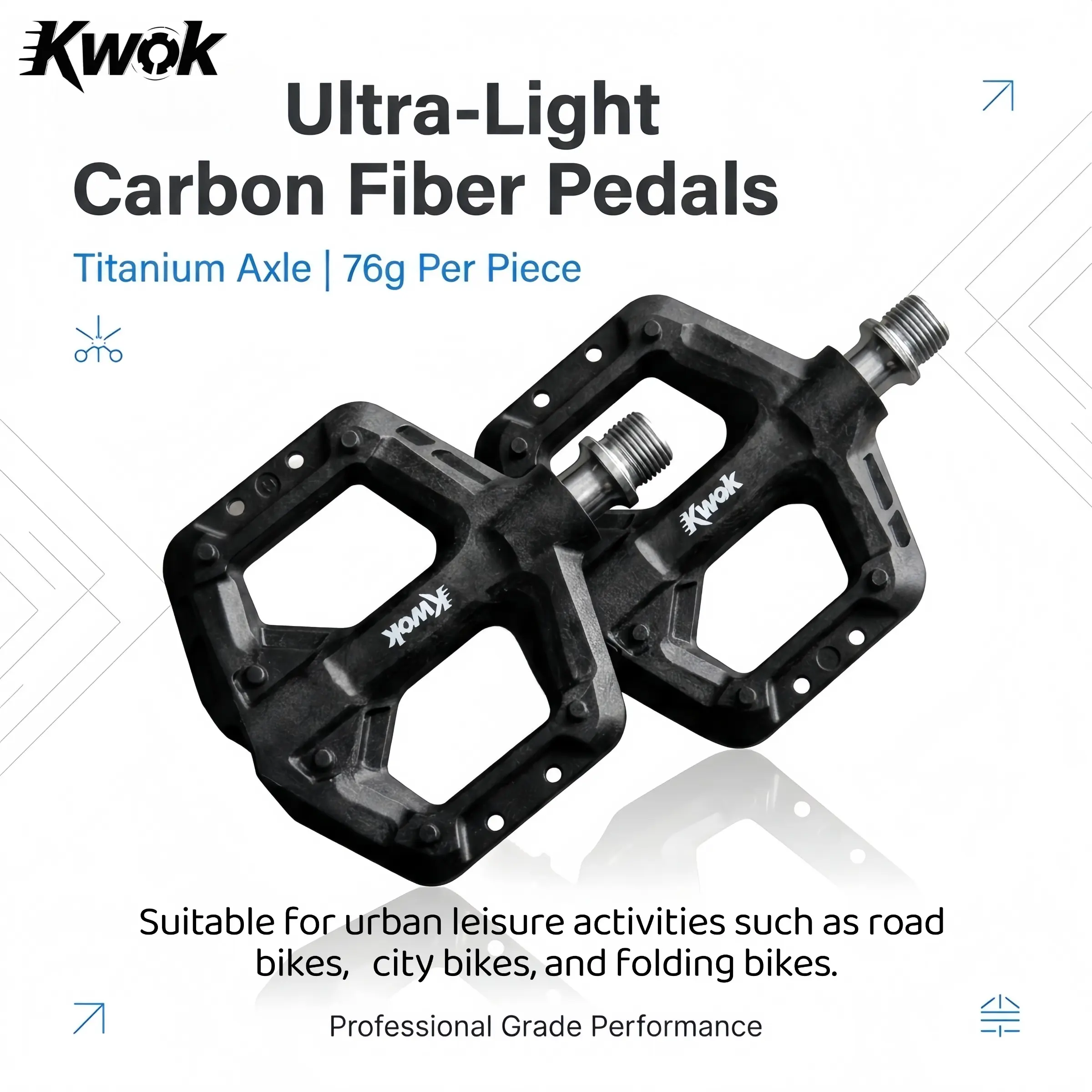 Kwok Carbon Fiber Pedal Small Wheel, Road Bike Pedal with 3 Bearings Titanium Axle, Super Durable Anti-Slip Pedal, Cycling Accessories