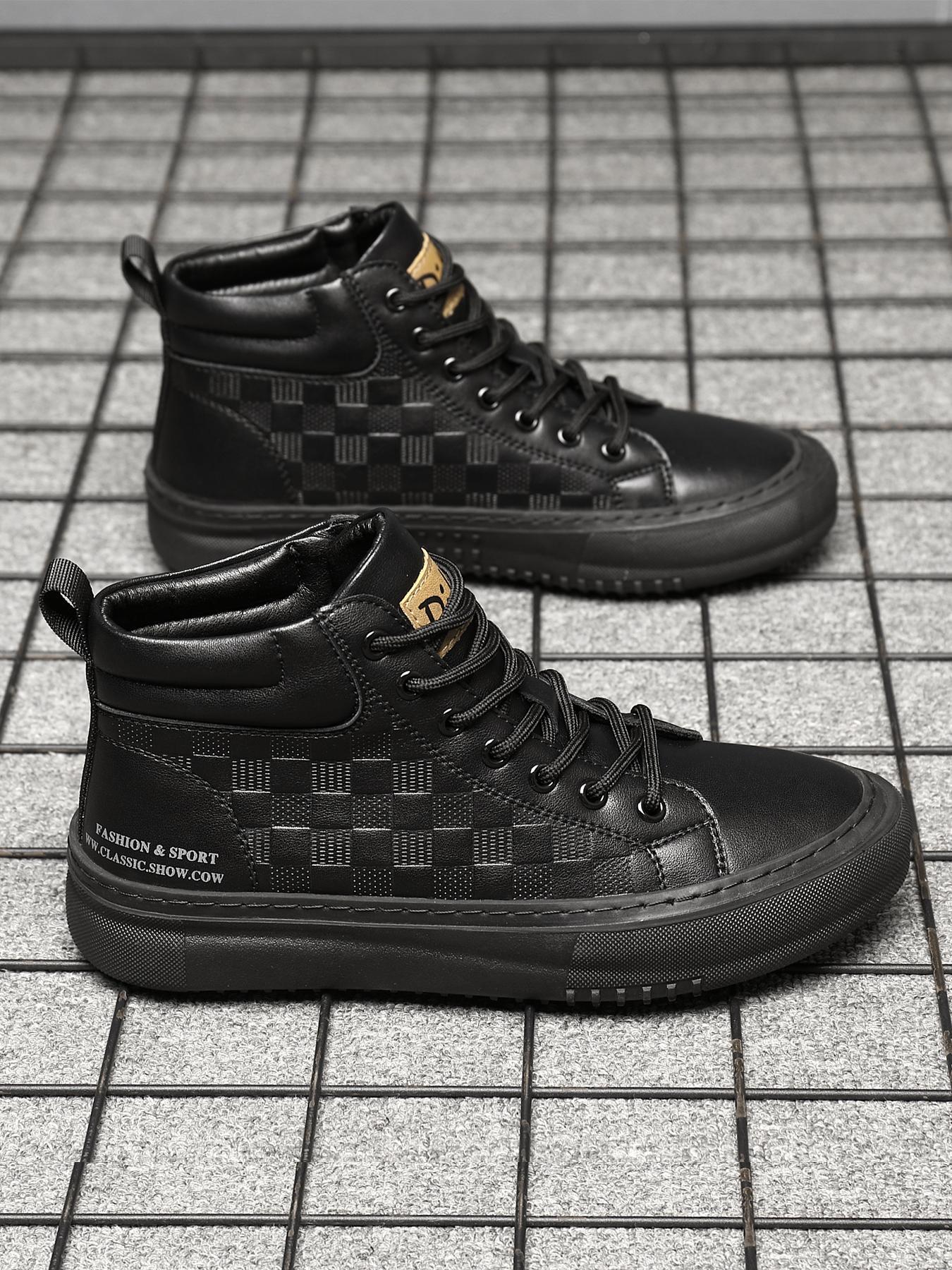 Shoes for Men, Fashionable Geometric Pattern Lace Up Leather Closed Toe Ankle Boots, Casual Comfortable Outdoor Sports Boots for Daily Wear, Male All-match Shoes for Fall & Winter Boots For Men, New Winter Boots