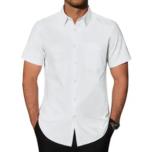 Lion Nardo Oxford Shirts for Men Short Sleeve Button Down Shirts Casual Wrinkle Free Cotton Dress Shirt Collar Shirt Pocket
